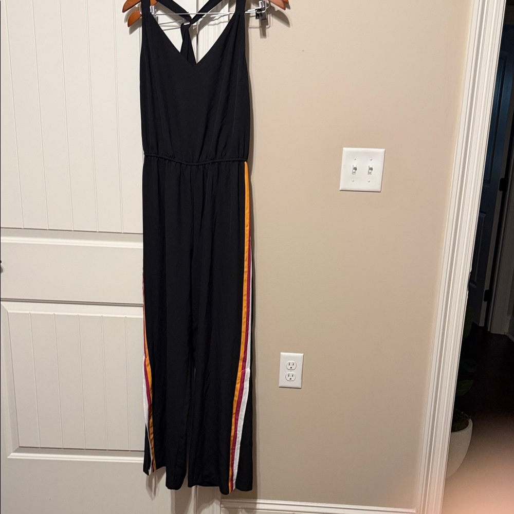 Bar III Black Wide-Leg Jumpsuit with Side Stripes